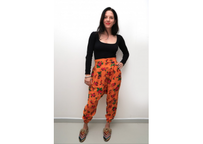 Çiçekli Turuncu Şalvar